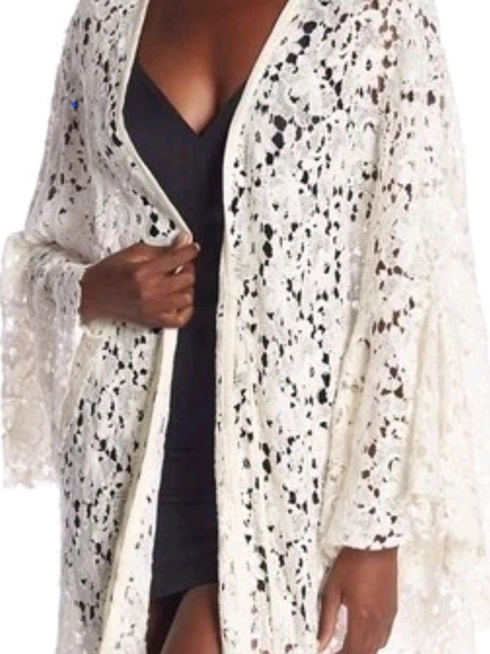 Free People Ivory Crochet Lace Open-Front Duster - Picture 3 of 10